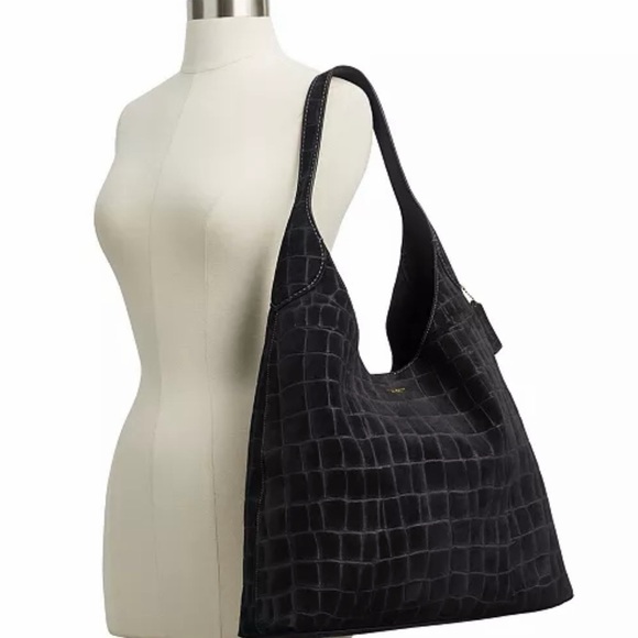 Brooklyn Extra-Large Crocodile-Embossed Suede Shoulder Bag - Picture 3 of 5